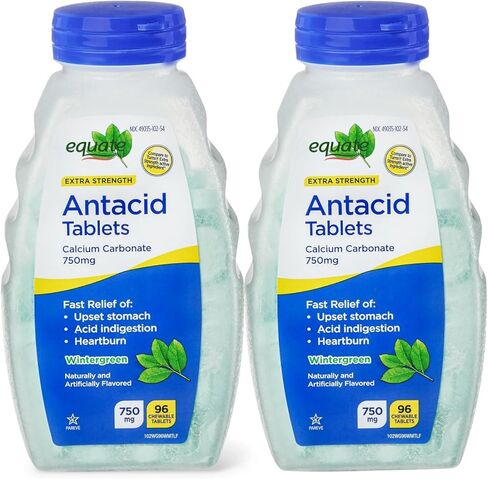 Ultra Strength Antacid Chewable Tablets, Wintergreen Flavor, 750 mg -, 96 Count - Fast Heartburn Relief (Pack of 2) in Saudi Arabia