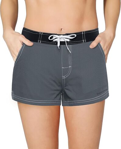 Women Beach Boardshorts Summer Swimwear Trunks Quick Dry Swim Shorts with Inner Liner Grey in Saudi Arabia