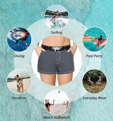 Women Beach Boardshorts Summer Swimwear Trunks Quick Dry Swim Shorts with Inner Liner Grey in Saudi Arabia