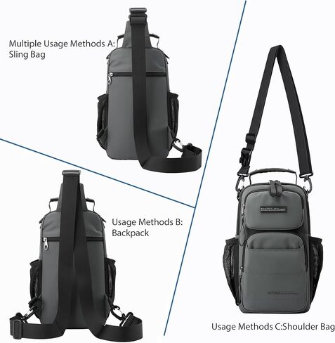 Sling Bag for Men Travel Lightweight Multi-pocket Crossbody Shoulder Bags Convertible Sling Backpack Chest Bag Men(Grey) in Saudi Arabia