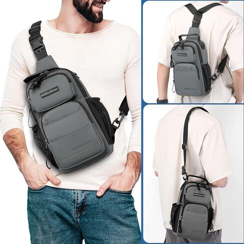 Sling Bag for Men Travel Lightweight Multi-pocket Crossbody Shoulder Bags Convertible Sling Backpack Chest Bag Men(Grey) in Saudi Arabia