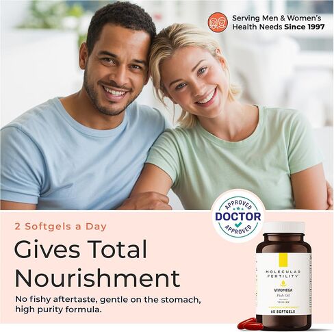 VIVOMEGA Fish Oil with VESIsorb® - Fertility Supplement for Women & Men - Doctor Formulated EPA DHA Omega 3 Fatty Acids, Vitamin D3 K2 for Reproductive Wellness - 60 Softgels in Saudi Arabia