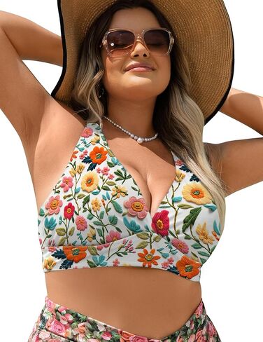 Floral Bikini Tops Women Plus Size Bathing Suit Top Only Swim Suit Built-in Padded Swim Bra for Large Bust Ladies XL in Saudi Arabia