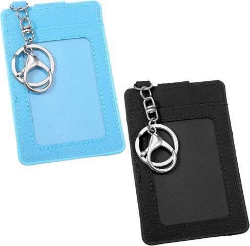 Card Holder Keychain, 2 Pack Slim Faux Leather Keychain ID Card Holder with Metal Clasps&Key Rings, Back/Front Pocket Purse Wallets for Carrying Keys, Metro Cards in Saudi Arabia