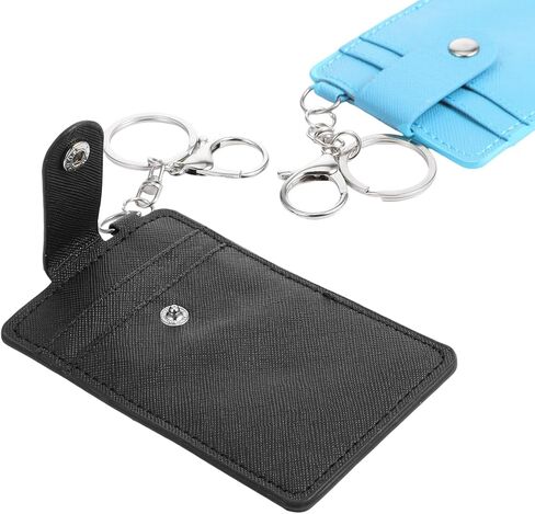 Card Holder Keychain, 2 Pack Slim Faux Leather Keychain ID Card Holder with Metal Clasps&Key Rings, Back/Front Pocket Purse Wallets for Carrying Keys, Metro Cards in Saudi Arabia