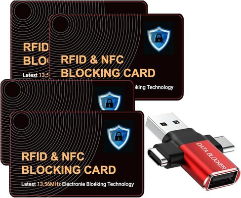 بطاقة حجب RFID، واقي بطاقة الائتمان، بطاقة واحدة تحمي محفظة المحفظة بالكامل، واقي بطاقة البنك RFID/NFC بدون تلامس، مانع بطاقة الهوية ATM، مع مانع بيانات 4 في 1. (أسود 5 عبوات) in Kuwait