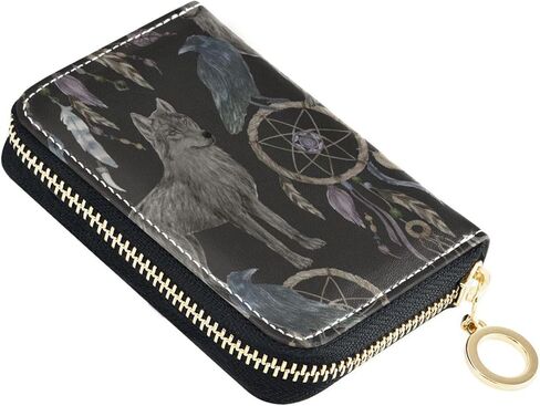 RFID Credit Card Holder Wolfs Full Moon Leather With Zipper Card Case Wallet for Women Girls in Kuwait