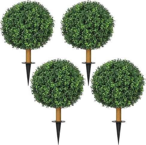 25.6" Artificial Boxwood Topiary Tree with Ground Spike – UV Resistant Faux Outdoor Plant for Front Porch Decor – Realistic Fake Greenery Bush & Shrubs for Garden, Yard & Planter Fillers in Saudi Arabia