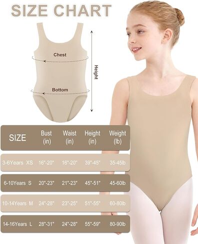 3-14 Years Girls Nude Leotards for Dance, Seamless Sleeveless Ballet Gymnastic Basic Bodysuit Outfit in Saudi Arabia