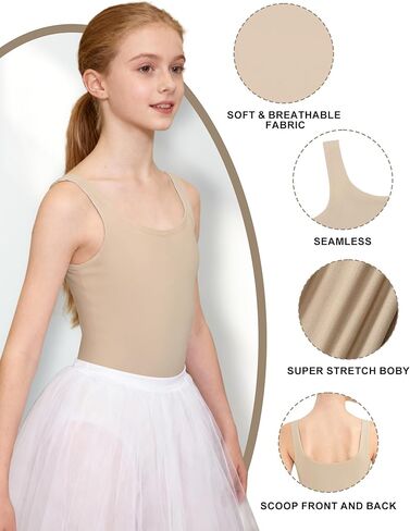 3-14 Years Girls Nude Leotards for Dance, Seamless Sleeveless Ballet Gymnastic Basic Bodysuit Outfit in Saudi Arabia