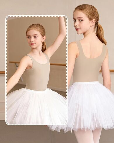 3-14 Years Girls Nude Leotards for Dance, Seamless Sleeveless Ballet Gymnastic Basic Bodysuit Outfit in Saudi Arabia