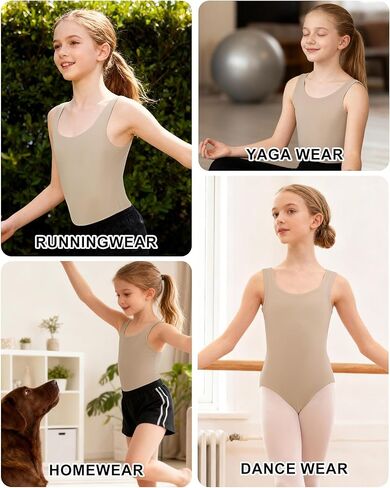 3-14 Years Girls Nude Leotards for Dance, Seamless Sleeveless Ballet Gymnastic Basic Bodysuit Outfit in Saudi Arabia