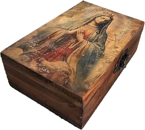 RK Collections Our Lady of Guadalupe Virgin Mother Mary Rosary Box. Vintage Woodem Prayer Box for Religious Gift. Trinket case Holder (6.5 x 4.25 x 2.25 inches) in Saudi Arabia
