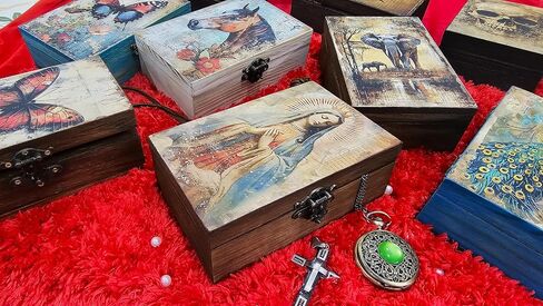 RK Collections Our Lady of Guadalupe Virgin Mother Mary Rosary Box. Vintage Woodem Prayer Box for Religious Gift. Trinket case Holder (6.5 x 4.25 x 2.25 inches) in Saudi Arabia