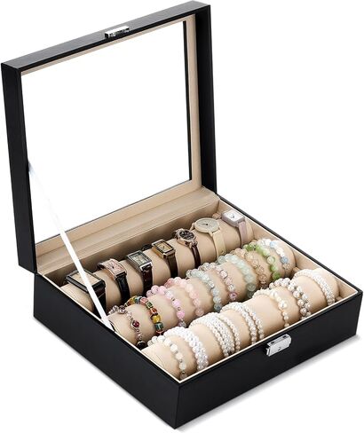 Nosiny Bracelet Display Holder with 3 Removable Rolls Bangle Organizer Display Clear Lid Bracelet Organizer Box Jewelry Storage Case for Women Girls Retail Bracelets Watch Stores Vendors, Black in Saudi Arabia