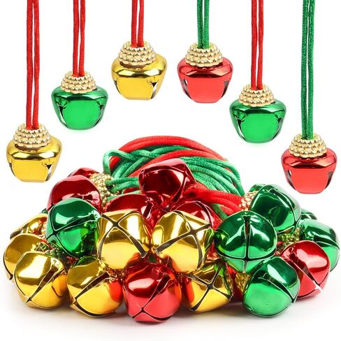 24 PCS Christmas Jingle Bell, Necklace Bells with Rope for Christmas Holiday Party Decoration Supplies (Red, Green, Silver, Gold) in Saudi Arabia