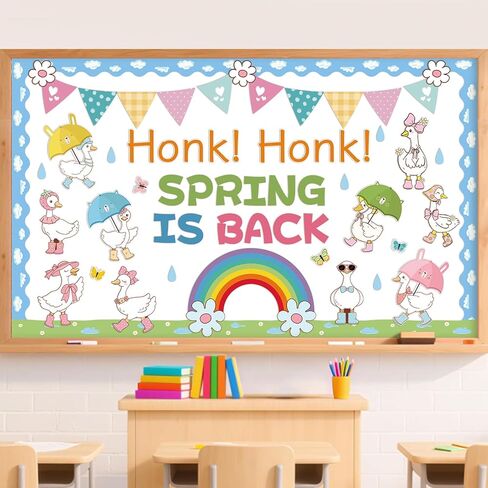 Honk Honk Spring is Back Bulletin Board Decorations Spring Goose Classroom Bulletin Board Set Silly Goose Rainbow Rainy Back to School Supplies for Office Sunday School Wall Door Decor in Saudi Arabia