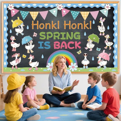 Honk Honk Spring is Back Bulletin Board Decorations Spring Goose Classroom Bulletin Board Set Silly Goose Rainbow Rainy Back to School Supplies for Office Sunday School Wall Door Decor in Saudi Arabia