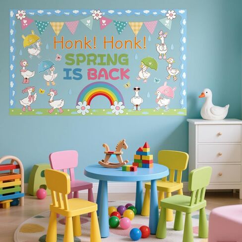 Honk Honk Spring is Back Bulletin Board Decorations Spring Goose Classroom Bulletin Board Set Silly Goose Rainbow Rainy Back to School Supplies for Office Sunday School Wall Door Decor in Saudi Arabia