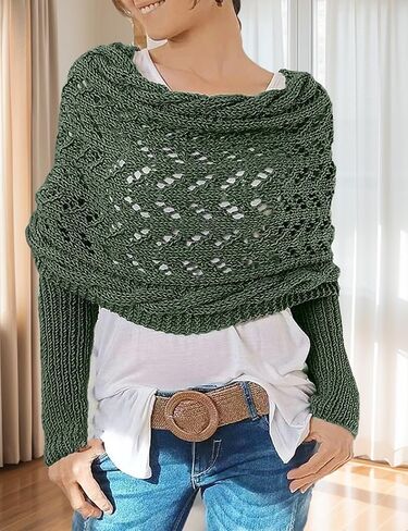 Womens Knitted Cable Wrap Scarf with Sleeves Crochet Sweater Shawl Cozy Double Sleeve Wrap Cardigan Sweaters for Women in Saudi Arabia