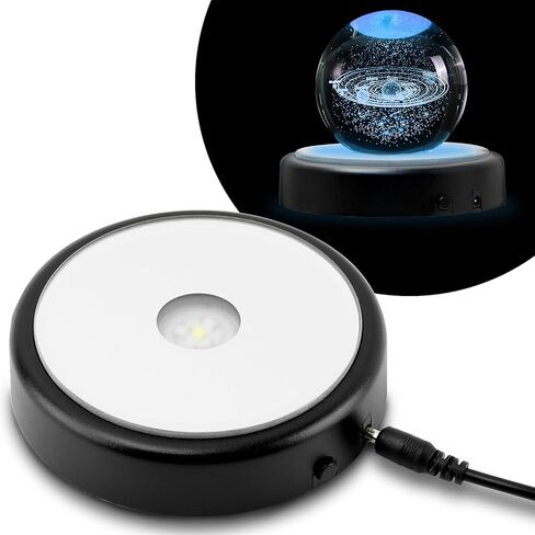 قاعدة إضاءة LED، حامل قاعدة إضاءة ملون مع كابل طاقة USB، قواعد مضاءة فنية للوحة قاعدة عرض زجاجية ثلاثية الأبعاد (اللون: أسود) in Kuwait