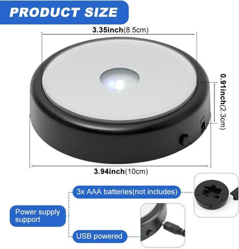 قاعدة إضاءة LED، حامل قاعدة إضاءة ملون مع كابل طاقة USB، قواعد مضاءة فنية للوحة قاعدة عرض زجاجية ثلاثية الأبعاد (اللون: أسود) in Kuwait