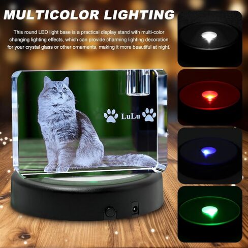 قاعدة إضاءة LED، حامل قاعدة إضاءة ملون مع كابل طاقة USB، قواعد مضاءة فنية للوحة قاعدة عرض زجاجية ثلاثية الأبعاد (اللون: أسود) in Kuwait