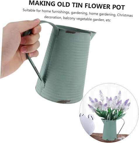 Vintage Iron Watering Can Flower Pot for Home Decoration Rustic Metal Pitcher Planter Handle Decorative Container for Indoor and Outdoor Plants Random Color in Saudi Arabia