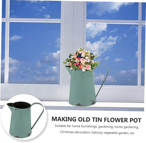 Vintage Iron Watering Can Flower Pot for Home Decoration Rustic Metal Pitcher Planter Handle Decorative Container for Indoor and Outdoor Plants Random Color in Saudi Arabia
