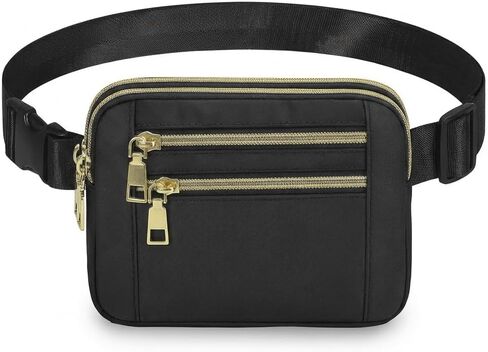 Waist Bag Fanny Pack For Women Men Small Belt Bag With Adjustable Strap And 4 Zipper Pockets Fashion Waist Packs For Gym Travel Running Hiking Workout(Black) in Saudi Arabia