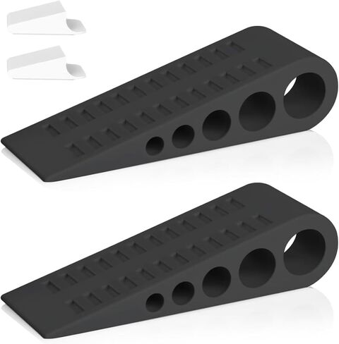 HOMOTEK 2 Pack Wedge Rubber Door Stops Door Chucks Stoppers Wall Protector for Floor & Bottom of Door with Self Adhesive White Holder, 5"x1-9/16"x1-5/16" (Gray) in Kuwait