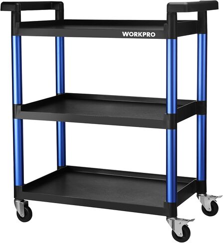 WORKPRO 3-Tier Collapsible Service Cart, 210 LBS Foldable Utility Service Cart with Wheels, Portable Tool Cart for Garage, Warehouse, Home, Restaurant, Office (No Assembly Required) in Kuwait