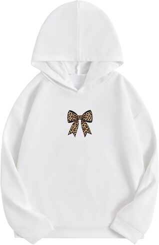 SweatyRocks Girl's Bow Graphic Hoodie Long Sleeve Hooded Sweatshirt Cute Pullovers Tops in Saudi Arabia