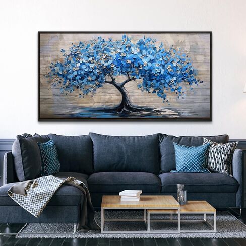 erqinhua كبير قماش جدار ديكور لغرفة المعيشة مزرعة جدار الفن لغرفة النوم أسود مؤطرة جدارية لوحات مجردة شجرة زرقاء جدار الصور الفنية مكتب الديكور المهجع ديكور المنزل 30x60 في in Kuwait