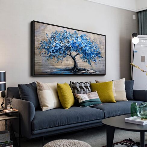 erqinhua كبير قماش جدار ديكور لغرفة المعيشة مزرعة جدار الفن لغرفة النوم أسود مؤطرة جدارية لوحات مجردة شجرة زرقاء جدار الصور الفنية مكتب الديكور المهجع ديكور المنزل 30x60 في in Kuwait