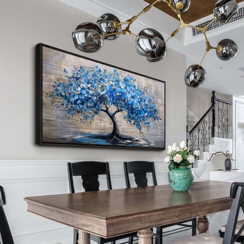 erqinhua كبير قماش جدار ديكور لغرفة المعيشة مزرعة جدار الفن لغرفة النوم أسود مؤطرة جدارية لوحات مجردة شجرة زرقاء جدار الصور الفنية مكتب الديكور المهجع ديكور المنزل 30x60 في in Kuwait