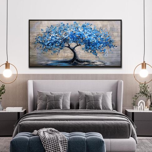 erqinhua كبير قماش جدار ديكور لغرفة المعيشة مزرعة جدار الفن لغرفة النوم أسود مؤطرة جدارية لوحات مجردة شجرة زرقاء جدار الصور الفنية مكتب الديكور المهجع ديكور المنزل 30x60 في in Kuwait
