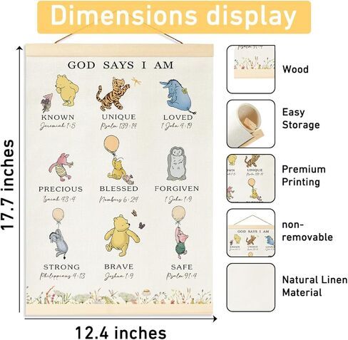 Winnie Biblical Affirmations Wall Art, The Pooh Canvas Wall Art Painting for Room, Wooden Hanging Rod Religious Gifts, Nursery Decoration For Boy or Girl in Saudi Arabia