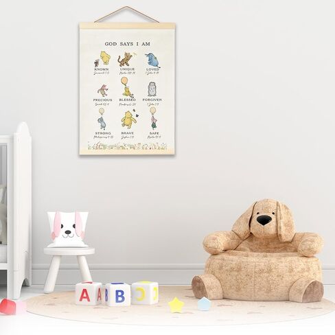 Winnie Biblical Affirmations Wall Art, The Pooh Canvas Wall Art Painting for Room, Wooden Hanging Rod Religious Gifts, Nursery Decoration For Boy or Girl in Saudi Arabia