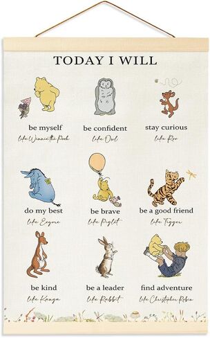 Winnie Biblical Affirmations Wall Art, The Pooh Canvas Wall Art Painting for Room, Wooden Hanging Rod Religious Gifts, Nursery Decoration For Boy or Girl in Saudi Arabia