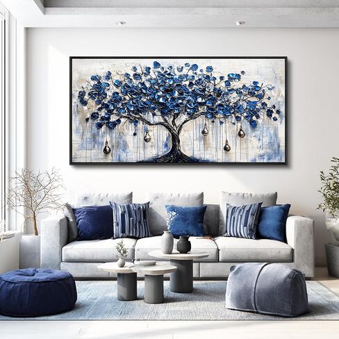 XIGUANGART Tree of Life Large Wall Art Modern Abstract Paintings Watercolor Blue Farmhouse Framed Artwork for Walls Canvas Prints Pictures Wall Decor for Living Room Bedroom Home Office Decoration in Saudi Arabia