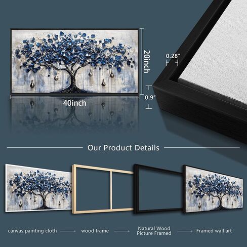 XIGUANGART Tree of Life Large Wall Art Modern Abstract Paintings Watercolor Blue Farmhouse Framed Artwork for Walls Canvas Prints Pictures Wall Decor for Living Room Bedroom Home Office Decoration in Saudi Arabia