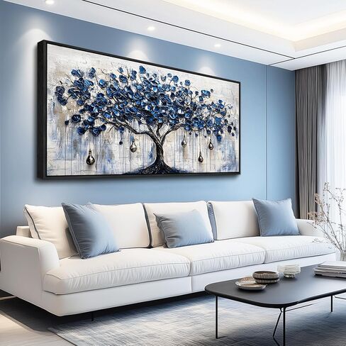 XIGUANGART Tree of Life Large Wall Art Modern Abstract Paintings Watercolor Blue Farmhouse Framed Artwork for Walls Canvas Prints Pictures Wall Decor for Living Room Bedroom Home Office Decoration in Saudi Arabia