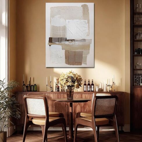 SHEYOYE 40x40 Inch Neutral Abstract Wall Art – Beige and Cream Geometric Square Canvas Artwork for Modern Living Room Wall Decor, Minimalist Neutral Wall Art for Bedroom or Office in Saudi Arabia