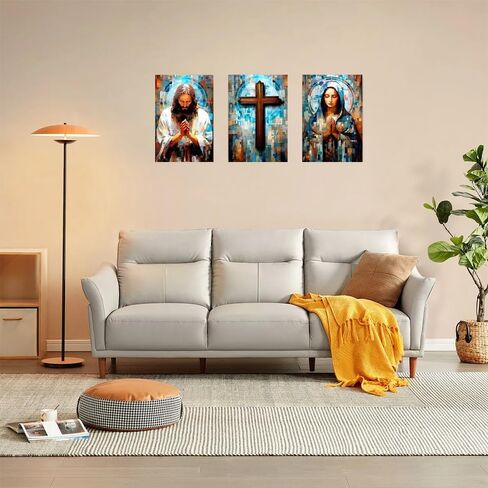 1Set/3pcs Religious Triptych Wall Art - Jesus, Cross & Mary in Colorful Mosaic Style, 8x12 Inches, Unframed in Saudi Arabia