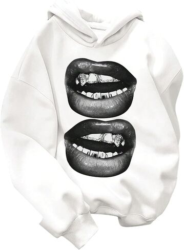 Boy's Y2K Lip Graphic Hoodies Long Sleeve Hooded Sweatshirts Fall Pullover Streetwear in Kuwait