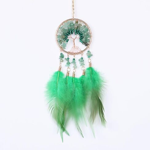 Pretty Jolly Small Tree of Life Crystal Stone Dream Catchers Pink Feathers Mini Dreamcatchers for Cars Rear View Mirror Hanging Decoration Good Luck Travel Charm Bedroom Ornaments for Women Girls in Saudi Arabia