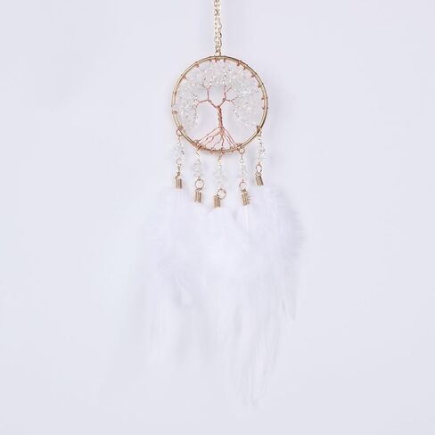 Pretty Jolly Small Tree of Life Crystal Stone Dream Catchers Pink Feathers Mini Dreamcatchers for Cars Rear View Mirror Hanging Decoration Good Luck Travel Charm Bedroom Ornaments for Women Girls in Saudi Arabia