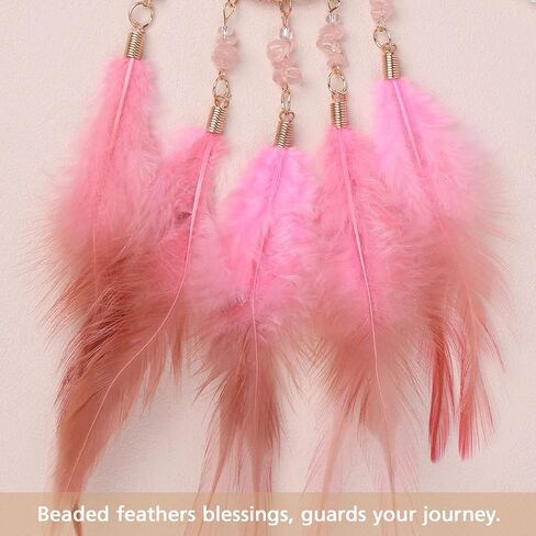 Pretty Jolly Small Tree of Life Crystal Stone Dream Catchers Pink Feathers Mini Dreamcatchers for Cars Rear View Mirror Hanging Decoration Good Luck Travel Charm Bedroom Ornaments for Women Girls in Saudi Arabia