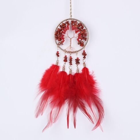 Pretty Jolly Small Tree of Life Crystal Stone Dream Catchers Pink Feathers Mini Dreamcatchers for Cars Rear View Mirror Hanging Decoration Good Luck Travel Charm Bedroom Ornaments for Women Girls in Saudi Arabia